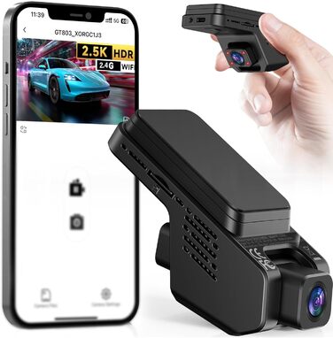 Відеореєстратор Veement Dashcam Auto: 2.5K+1080p, міні камера, нічне бачення, G-сенсор, паркувальний режим, 32GB карта, чорний