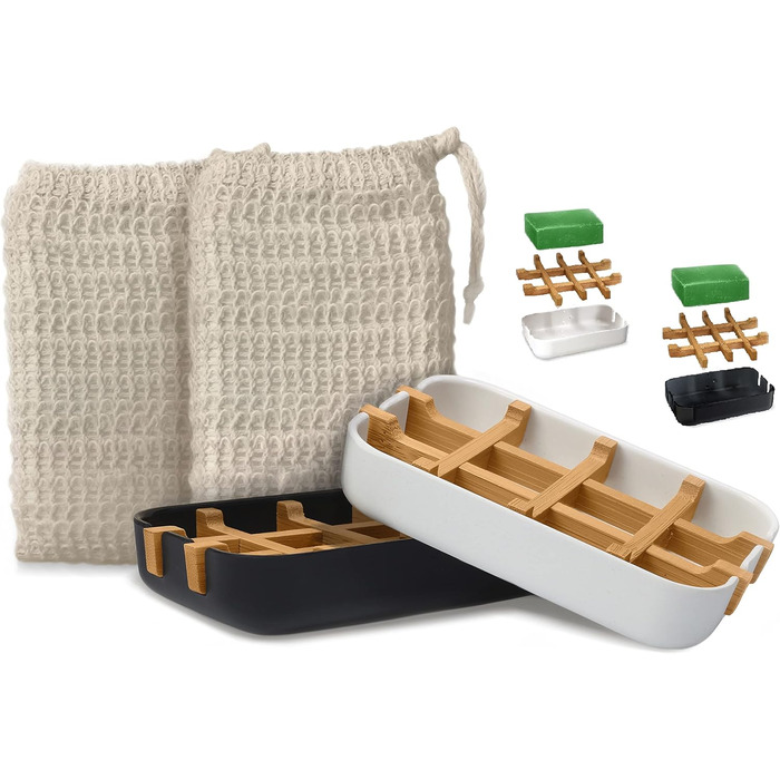 Набір для миття рук: мильниця з бамбука та кукурудзяного крохмалю + 2 мішечки для мила