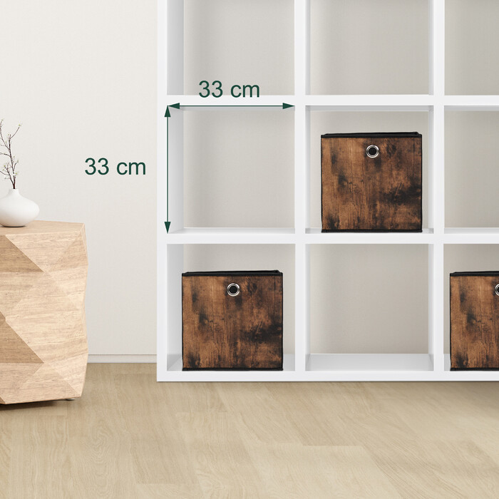 Relaxdays Fabric Storage Boxes with Wood-Look Design, 6-Piece Set