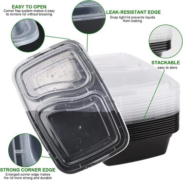 Набір контейнерів для їжі Meal Prep, 20 шт., 32 oz (2 відділення) - BPA Free, для мікрохвильової печі, морозильника та посудомийної машини