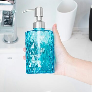 Дозатор для мила Ekirlin зі скла для кухні та ванної кімнати, 340 мл. Підходить для мила для рук, миючого засобу, ефірних олій, шампуню. З нержавіючою сталевою помпою. Колір: темно-сірий, блакитний