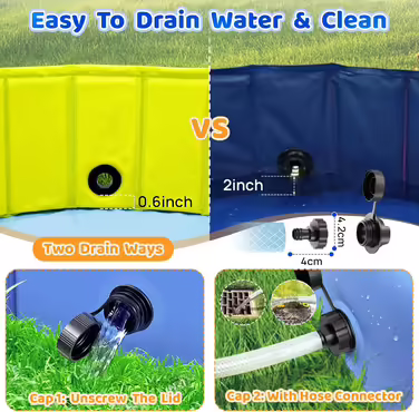 COZII Dog Pool, 160 x 30cm Dog Pool for Large and Small Dogs, Foldable Dog Bathtub, Splash Pool for Children, Portable Dog Pool with Non-Slip PVC and Bath Brush