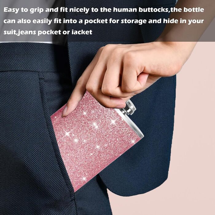 Набір фляг з нержавіючої сталі, рожевий, 8oz/240ml. Фляга з нержавіючої сталі та 2 склянки для шотів. Ідеально для подорожей, вечірок та подарунків.