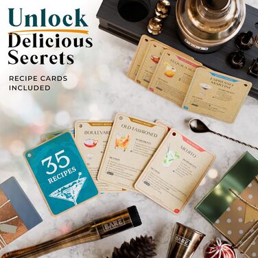 Набір бармена BARE BARREL® Mixology: 16 предметів для приготування коктейлів | Шейкер, барний аксесуар, набір для дому | 35 рецептів, 24oz Cobbler Shaker