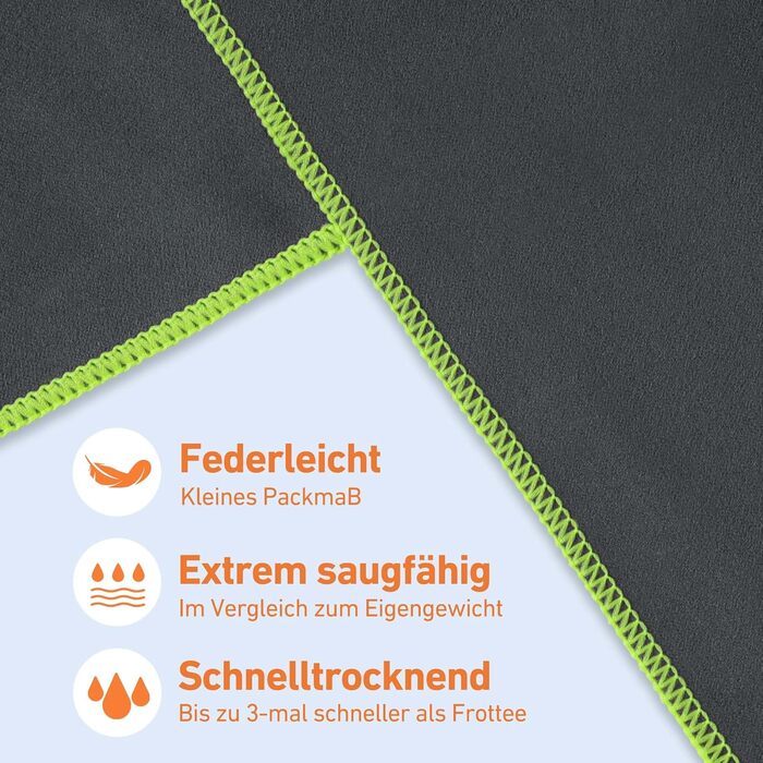 Набір з 2 рушників з мікрофібри (180x90 см + 100x50 см): великий для душу та спортивний, швидко сохне, без піску, для пляжу, фітнесу, кемпінгу, темно-сірий та зелений