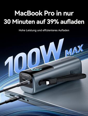 Power Bank VENTION 20000mAh 165W з дисплеєм та Emoji, інтегрований кабель USB-C, 2×100W USB-C + USB-A. Сумісний з MacBook Pro, iPad, Dell/HP, iPhone, Galaxy