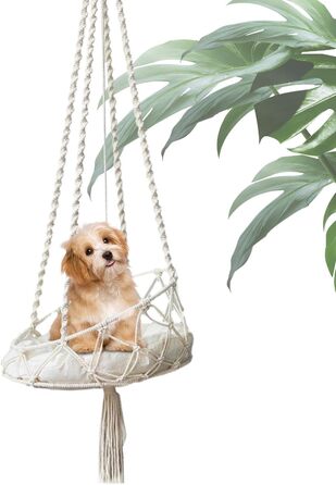 Крісло-гойдалка для кота, гамак-гойдалка Boho з макраме, ліжко для кота з гачком та знімним подушкою для саду, тераси, балкону, вітальні