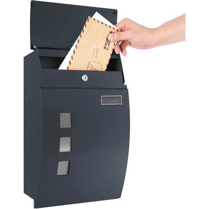 Поштовий ящик настінний SONGMICS з вікном, для імен та 2 ключів, сірий антрацит GMB030G02