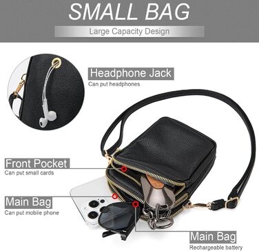 Сумка жіноча Mini Tasche на плече для телефону: кросбоді, гаманець, для iPhone 16 Pro Max/Samsung/Xiaomi до 7.5' - чорна