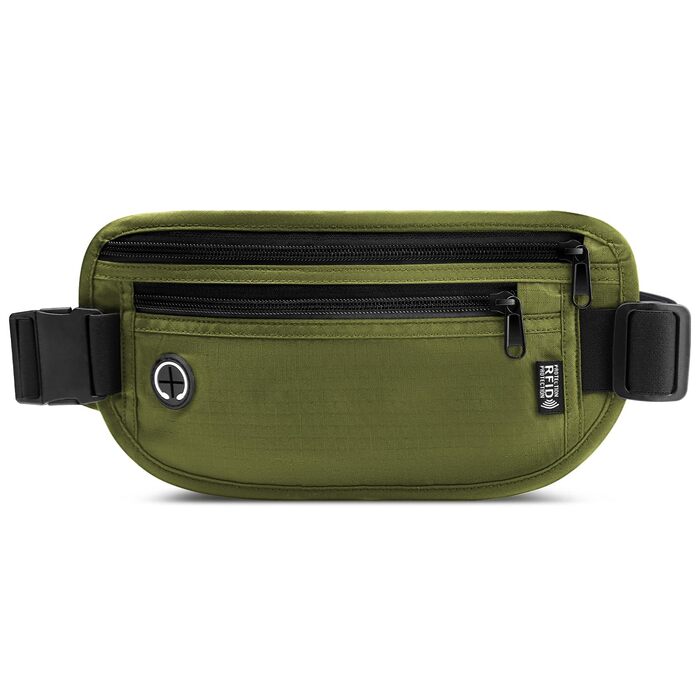 Водонепроникна поясна сумка з RFID захистом та антикрадіжною системою для подорожей та спорту (оливковий)