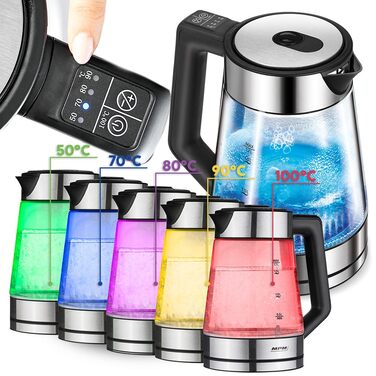 Електричний чайник MPM MCZ-120 1.5L з подвійними стінками, регулюванням температури 40–100°C, нержавіюча сталь, 2200W, тихий, швидкий, сенсорні кнопки, легкий та елегантний, білий (прозорий)