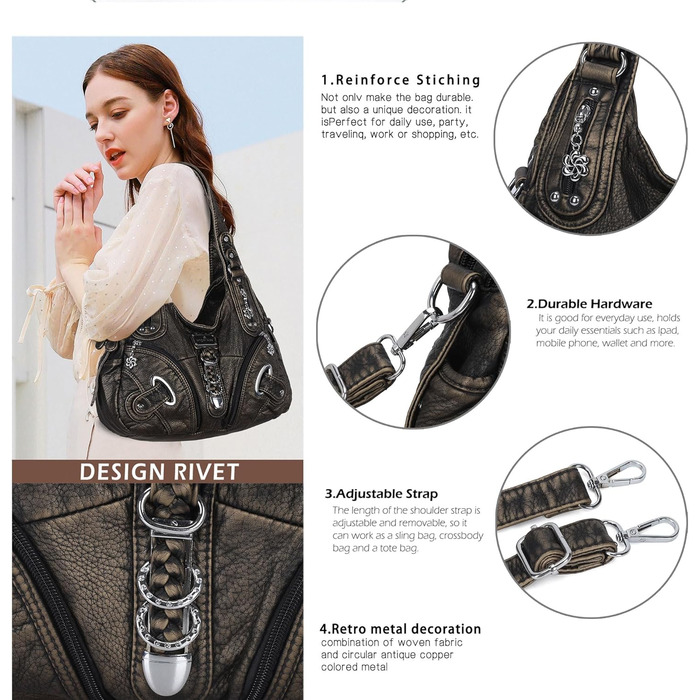 Сумка жіноча Angelkiss Hobo велика, повсякденна, через плече, бронзова (801bronze)