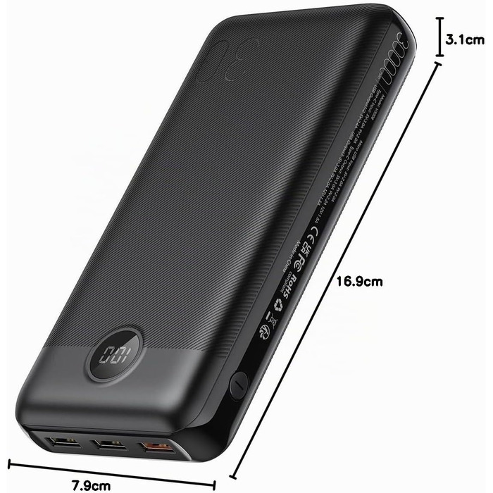 Power Bank VEGER 30000mAh 20W PD: Зовнішній акумулятор USB-C з LED-дисплеєм для iPhone, iPad, телефонів та планшетів
