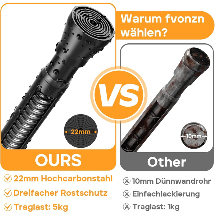 Телескопічна штанга для карнизів та душових дверей без свердління, 120-200 см (підходить для 120-196,5 см), нержавіюча сталь, регульована, чорна