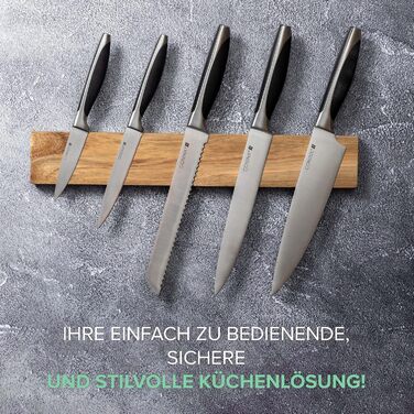 Coninx Magnetic Knife Strip Wood 40cm | Kitchen Knife, Magnetic Knife Holder with Extra Strong Magnet | Magnetic Knife Block, Stainless Steel Cladded Acacia Wood | Magnetic Strip Wall Mounting