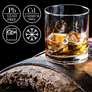 Склянки CRYSTALIA Premium Whiskey, набір 6 шт, 305 мл, без свинцю. Склянки для віскі, коктейлів, бурбону, скотчу, коньяку, ірландського віскі. Набір склянок для бару.