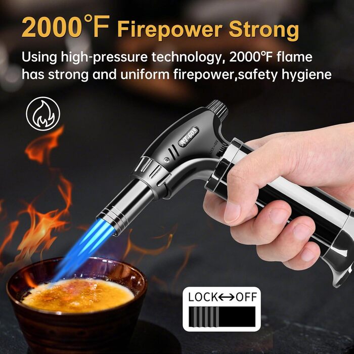 Газовий пальник Aideepen Flambierbrenner з трьома пальцями, регульованою полум'ям для приготування десертів, випічки, кемпінгу та барбекю (бутан не входить у комплект)