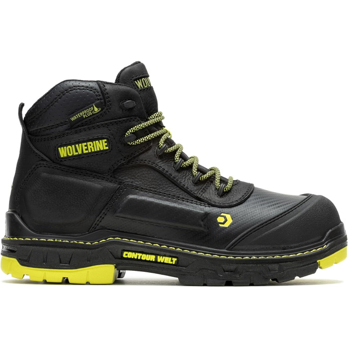 Черевики робочі чоловічі Wolverine Overpass 6' Mid Composite Toe Waterproof, 11, Чорний/Лайм