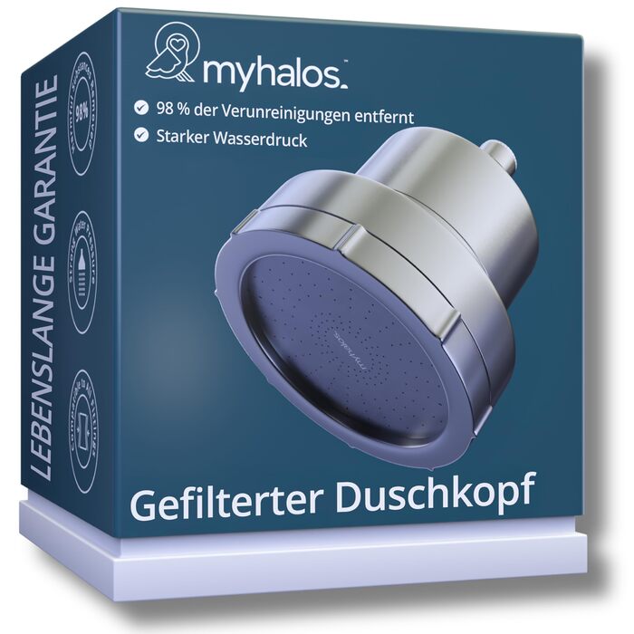 Лійка для душу MyHalos® з фільтром: високий тиск, 3-шарова фільтрація від хлору, бактерій та вапна, антинакип, для жорсткої води, металевий (брашований)