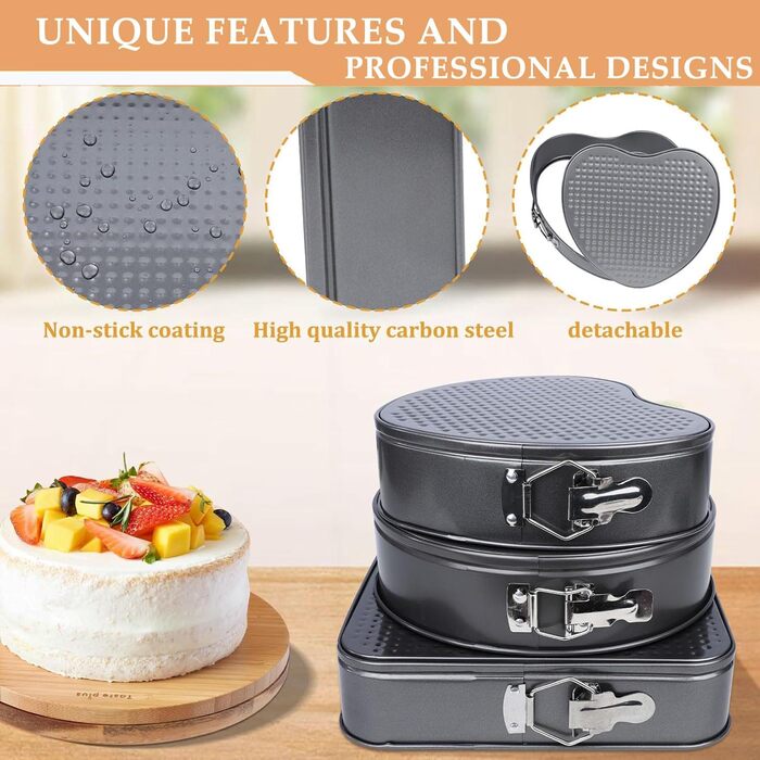 Набір форм для випічки Springform Set Eozfly, антипригарне покриття, BPA-Free, знімний дно, 20/22/24 см