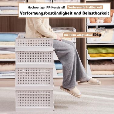 5 Foldable Plastic Storage Boxes, Drawer Box, Stackable Closet Organizer, Shelf Storage Box, Shelf Baskets Closet, Stackable Drawer Storage Boxes, for Kitchen Bedroom, White (5 Pcs XL)