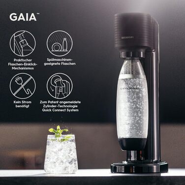 SodaStream Gaia: Газова вода вдома | Чорний колір, з CO2 балончиком та пляшкою 1L | Електричний напій