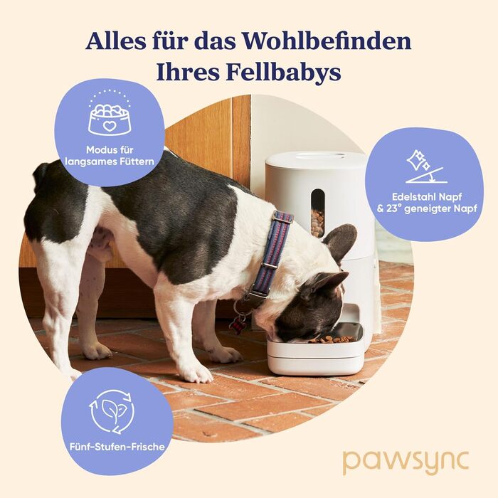 Автомат годування для тварин Pawsync Smart: 3 шт., індикатор зміни кольору, сухий корм, свіжість до 3 місяців, сповіщення через додаток, білий та сірий
