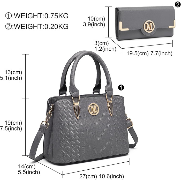 Сумка жіноча Miss Lulu середнього розміру через плече, сіра з личі-текстурою, з гаманцем та внутрішніми кишенями для роботи, відпочинку, повсякденного використання