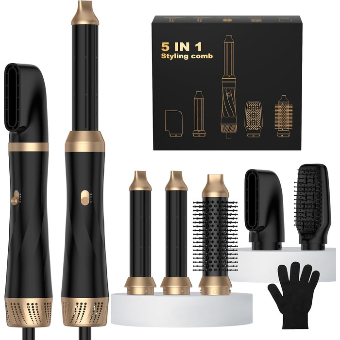 Мультистайлер для волосся 5-в-1 з термощіткою, фен-щіткою, круглою щіткою, плойкою та випрямлячем. Потужність 1000 Вт, 3 температурні режими. Для об'єму, випрямлення, локонів та сушіння. Білий (Чорний)