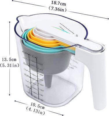 TOMYEUS Measuring Cups and Spoons Set, 9 Piece, Plastic, Cooking and Baking Kitchen Gadget