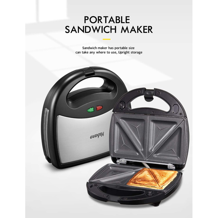 Sandwichmaker Yabano 3-в-1: сендвічниця, вафельниця, контактний гриль, антипригарне покриття, LED-дисплей, 800W