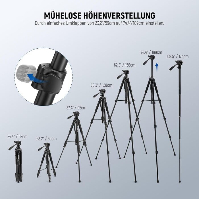 NEEWER Штатив для відеозйомки з пливним голкотримачем 72', сумісний з DJI RS Gimbal, для DSLR/Camcorder, максимальне навантаження 8кг (TP05)