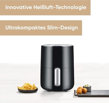 SEVERIN компактна аерофритюрниця Slim, 1.8 л, чорна, без жиру, інноваційна технологія гарячого повітря, для картоплі фрі, FR 2455