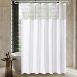 Водонепроникна штора для душу з льоном та вікном (183x183 см), біла - 12 гачків з нержавіючої сталі, утяжелений край, тканинна штора для ванни, машинне прання