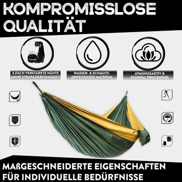 Гамак дорожній подвійний Premium Camping 2 особи, нейлон, темно-зелений, до 300 кг з кріпленням