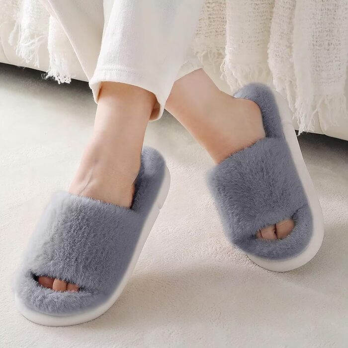 Жіночі плюшеві халапи з штучного хутра, з піною пам'яті, теплі, відкриті, сірі, 36/37 EU