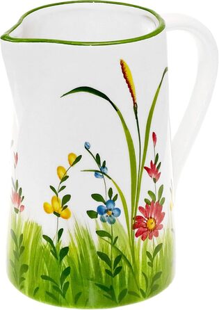 Handmade Italian Ceramic Pitcher Large, Jug with Wildflower Pattern, Pitcher with Handle Height 19 cm, Capacity 1.5 l