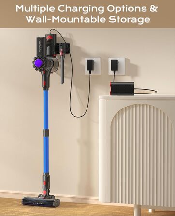 Бездротовий акумуляторний пилосос V15, 35KPa, 6-в-1, для твердих підлог та килимів, видаляє шерсть тварин (Блакитний)