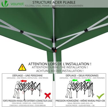 VOUNOT® Folding Pavilion 3x3m, with 4 Sandbags, Pop-Up Folding Pavilion, UV Protection 50+, (Green)