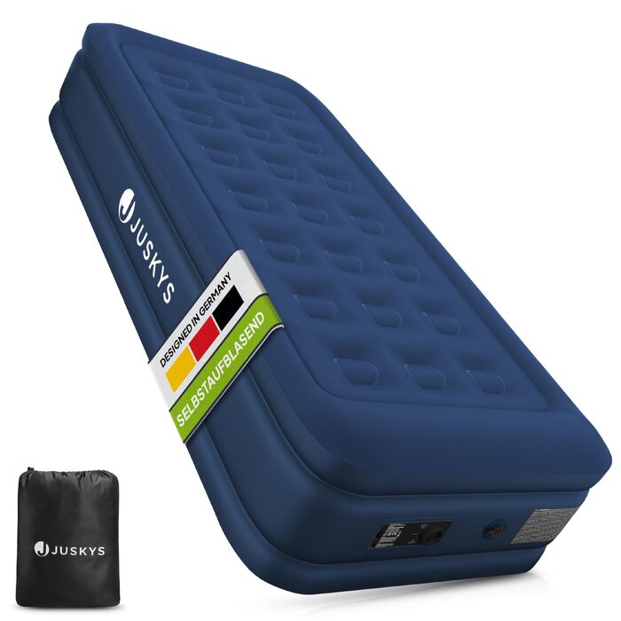 Надувний матрац Juskys самонадувний 90x190 см для 1 особи з вбудованим насосом - водонепроникний, блакитний - ідеальний для гостей або кемпінгу