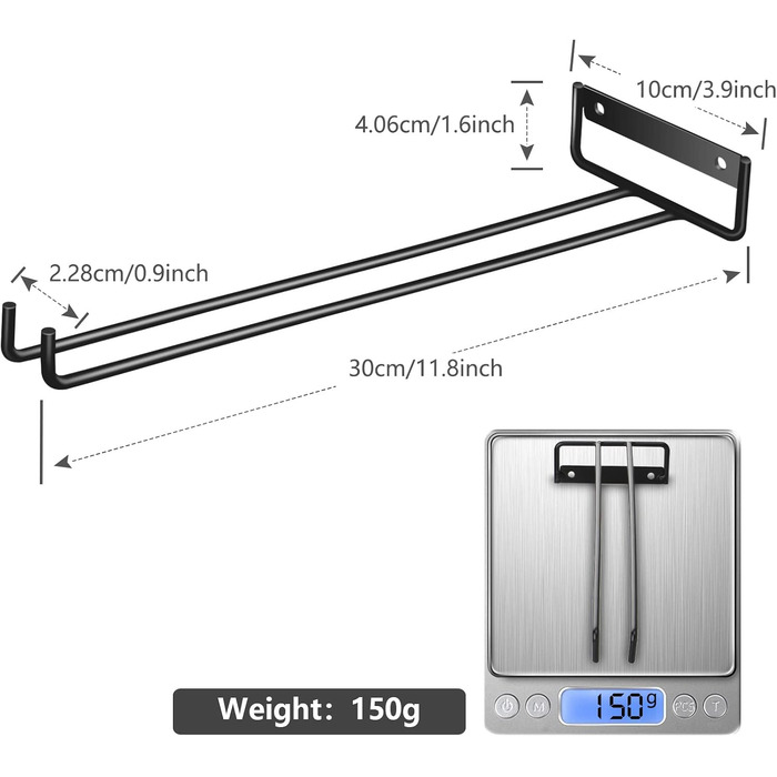 Настінні полиці для келихів MOCOBO (4 шт.), чорні, 30 см - органайзер для кухні