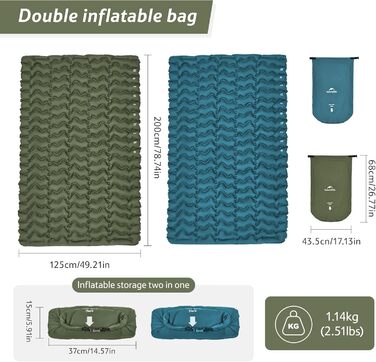 Килимок для кемпінгу Naturehike, Ultraleichte, Надувний, з інтегрованим насосом, для велосипедних походів та наметів, односпальний (з надувним мішком для зберігання, двоспальний)