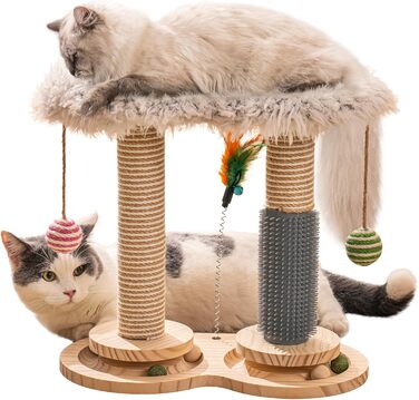 MEWOOFUN 2-Tier Rotating Kitten Toy Cat Toy Self-Entertainment - Cat Toy Roller for Indoor Cats with Natural Sisal Scratcher Cat Self-Groomer, Grey