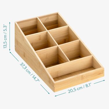 Navaris Coffee Dispenser Organizer - Accessory Storage - Coffee Bar for sugar, milk, napkins, capsules - Coffee Station with 7 Compartments (7 Compartments, Light Brown)