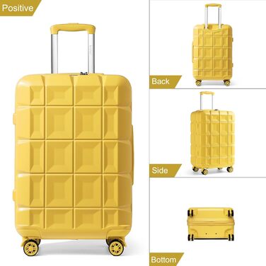 Жовтий валіза KONO середнього розміру 62см з 4 колесами та TSA замком (62x43x26см)