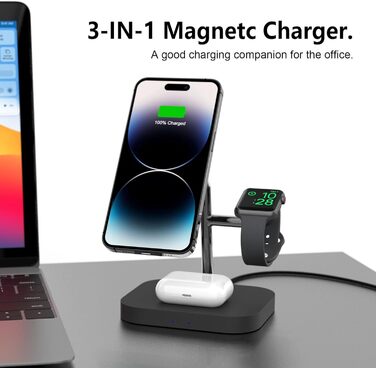 Бездротова зарядка Boaraino 3-в-1 для iPhone 17/16/15/14/13/12, Apple Watch та AirPods, чорний