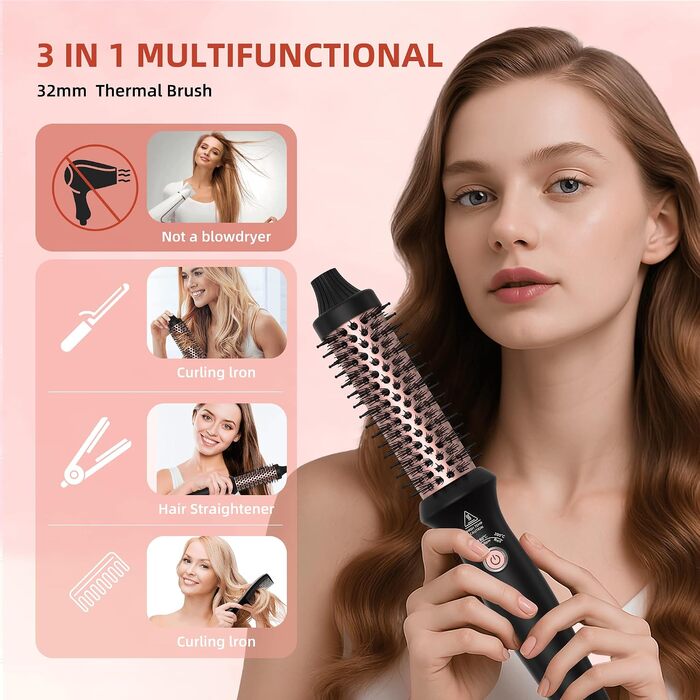 Мультистайлер для волосся 6 в 1 UKLISS Air Styler Set з дифузором, професійний фен-щітка 1000 Вт з LCD-дисплеєм, набір для укладки: локони, об'єм та вирівнювання, колір рожеве золото