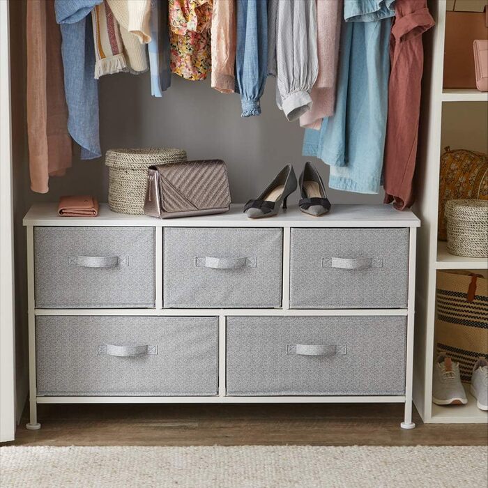 Amazon Basics - Closet Storage Organizer with 5 Extra-Wide Fabric Drawers, White