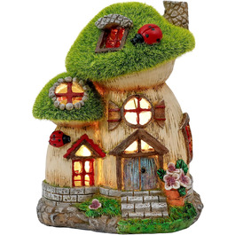 TERESA'S COLLECTIONS Outdoor Garden Decor, Garden Decoration, Fairy House Garden Decor, fairy garden, Mushroom, made of resin, with solar lamp, Green, Balcony, Autumn decor, Autumn Decoration, 16cm