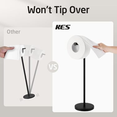 KES Freestanding Toilet Paper Holder with Weighted Base - Stainless Steel SUS304 - Brushed Finish - Black Matte - 26 Inch